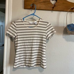 Croft & Barrow Cream and Brown Striped Short Sleeve Tee